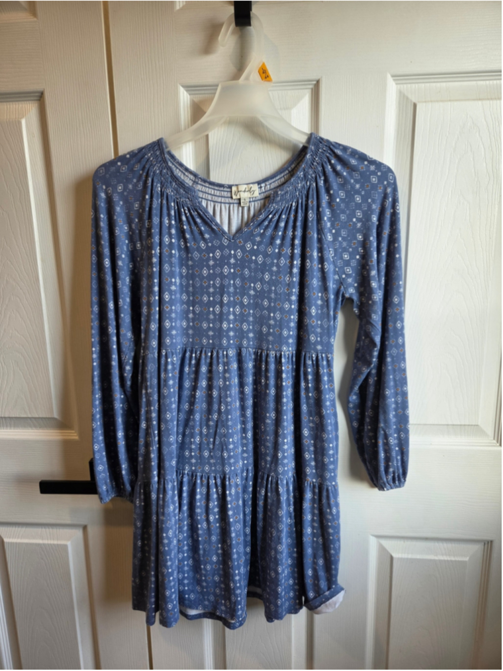 Women's Wonderly Blue Printed Tiered Mini Dress Size S